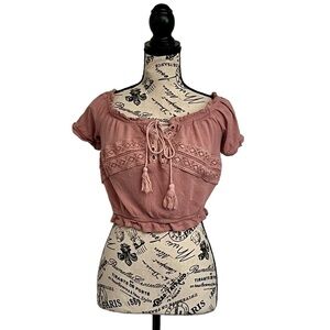 Ambiance Mauve Off The Shoulder Crop Top Womens Rayon Boho Peasent Hippie Beach